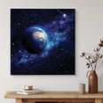 thumbnail image 2 of HFDF Canvas Print Wall Art Plane Earth Within Blue Star Nebula Galaxy Astronomy & Space Sky Digital Art Modern Art Global Scenic Colorful Multicolor for Living Room, Bedroom, Office 14x11inch Framed, 2 of 5