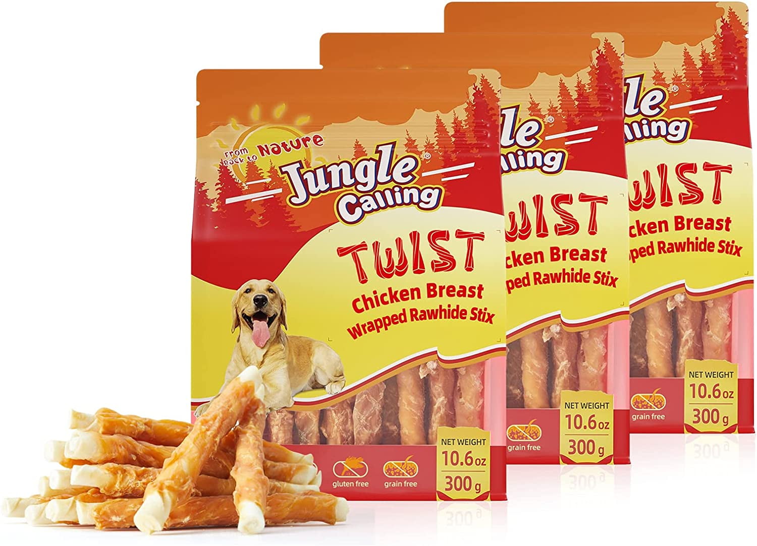 Jungle Calling Dog Treats, Chicken Wrapped Rawhide Sticks for Dog