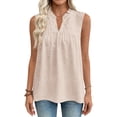thumbnail image 4 of FDGIU Women's Ruffle V Neck Eyelet Sleeveless Tank Top, Loose Babydoll Curved Hem Summer Casual Camisole Blouse, 4 of 8