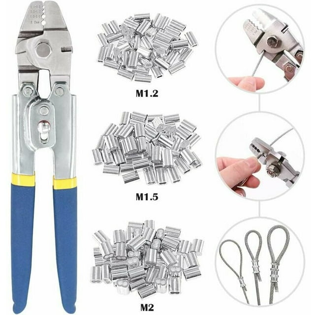 Heavy-Duty Wire Rope Crimping Tool, Stainless Steel Non-Slip Grips, Side Cutters For Crimp Copper, Self Locking Mechanism For Wide Application, Including Dog Leashes And Cable