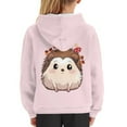 thumbnail image 6 of Xoenoiee Pullover Hoodies Girl Hooded Sweatshirt with Long Sleeve and Front Kangaroo Pocket for Kids Age 6-16 years, Cartoon Hedgehog Mushroom Pink Pattern, L, 6 of 7