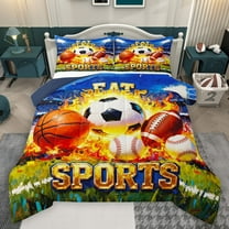 Homewish Kids Teens Football Soccer Basketball Baseball Print Bedding Comforter Set 2pcs,Sport Theme Twin Comforter Sets Microfiber,Ball Gamer Breathable Bedding Set,Microfiber Bedroom Decor