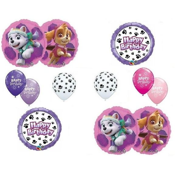 PAW PATROL Girl's Dog Skye Everest Pink 10 Piece Party Mylar & Latex Balloons Set...Plus (1) 66' Roll of Curling Balloon Ribbon Set 2