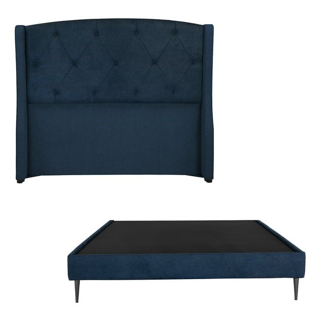 Base Cama Slim con Cabecera Matrimonial Zefyr Azul Dicasa