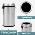 thumbnail image 4 of 2024 New Open Top Trash Can 65L / 17Gal Commercial Grade Heavy Duty Brushed Stainless Steel for Outdoor | Kitchen Waste Bins Home House Family, 4 of 8