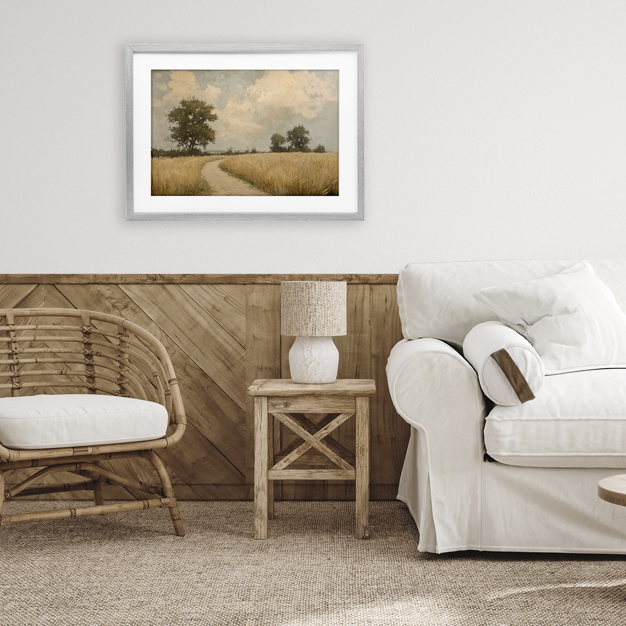 Stupell Industries Soft Field of Wheat Gray Framed Print Under Glass, design by Petal Prints Design