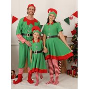 Christmas Elf Costumes Parent-Child Holiday Green Elf Outfits Xmas Family Matching Clothes for Kids Girls Boys Women Men