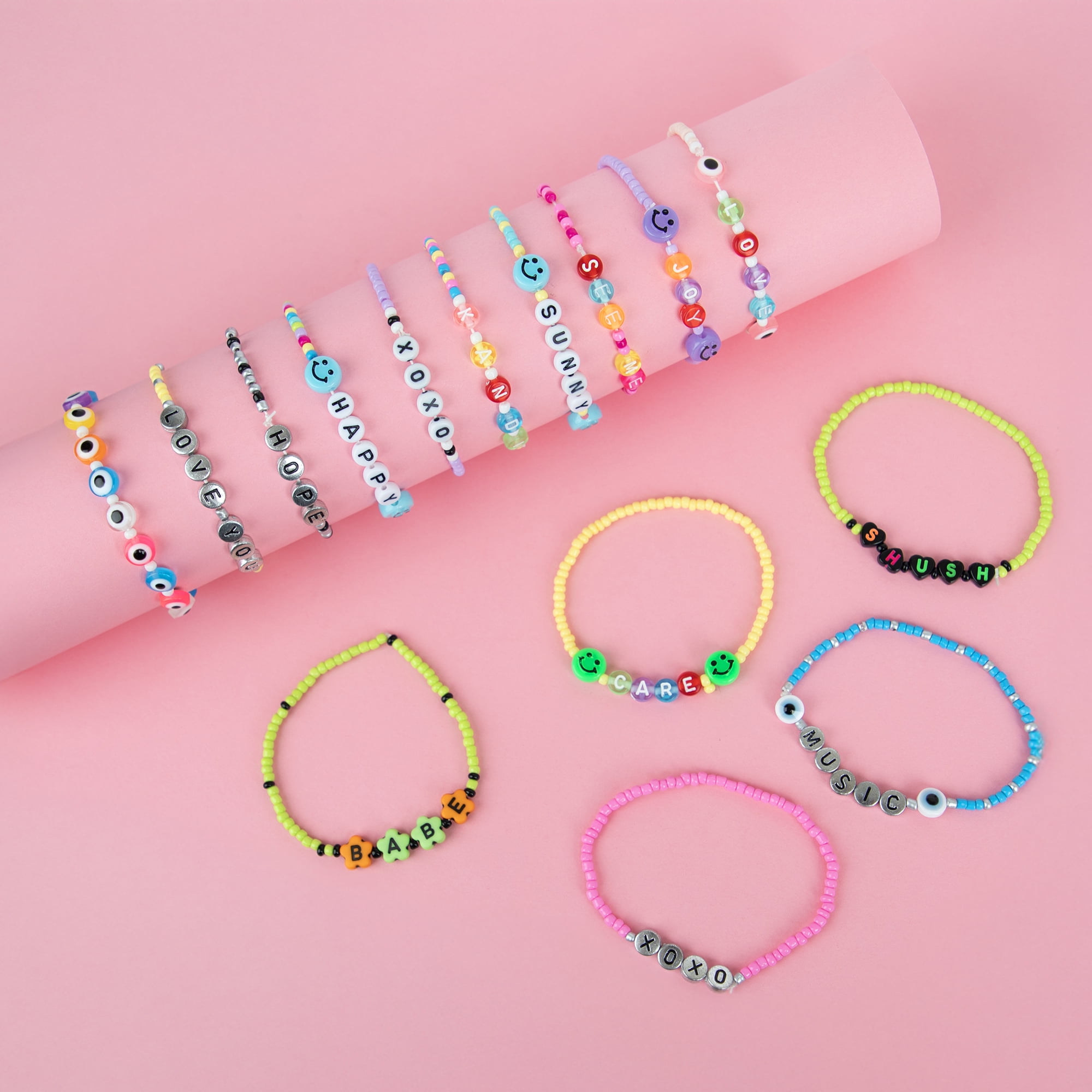 Cousin DIY Bracelet Kit with Seed & Letter Beads and Smiley Faces