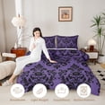 thumbnail image 3 of jejeloiu Spooky Skull Queen Comforter Set,Damask Pattern Comforter Sets Queen For Adults,Purple Black,Black Reversible,3 Pieces,1 Comforter and 2 Pillowcases, 3 of 7