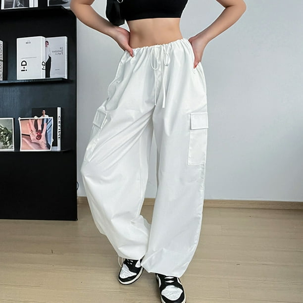 Pantalones Tipo Cargo Y2K Pantalones cargo Cordón Mujer Pantalones Joggers de bolsillo Monos (Blanco S) Cgtredaw para Mujer Blanco T M