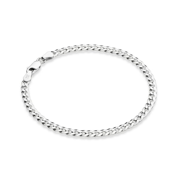 Miabella Italian Solid 925 Sterling Silver 3.5mm Diamond Cut Cuban Chain Bracelet for Women, Made in Italy (Length 7 Inches)