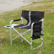Outdoor Director‘s Chair with Side Table and Pockets - Lightweight Camping Picnics Fishing Chair - Black/Grey
