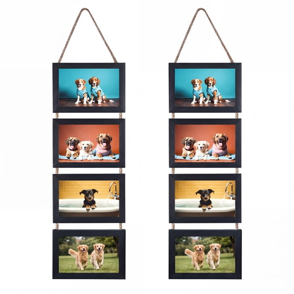 4x6 Picture Frames Collage Set of 2, Black 8 Opening Horizontal Frame for Wall Decor