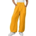 thumbnail image 6 of Lenpel Cotton Linen Pants for Women Baggy Elastic High Waisted Drawstring Wide Leg Casual Trousers Palazzo Lounge Pants with Pockets, 6 of 7