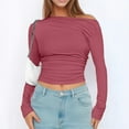thumbnail image 2 of MIXUE Boho Tops For Women Summer Solid Color Off Shoulder Long Sleeve Slim Fit Casual Pullover Shirts For Women Tee Shirts Holiday Wear,Pink,S, 2 of 4