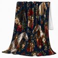 thumbnail image 2 of Elegant Horse Head Portraits Holiday Florals Boxes Navy, Festive Holiday Scene, Warm Flannel Blanket for Ranch House and Living Room, Horse Lovers Valentine's Day Gift, Rustic Home Decor, 2 of 9