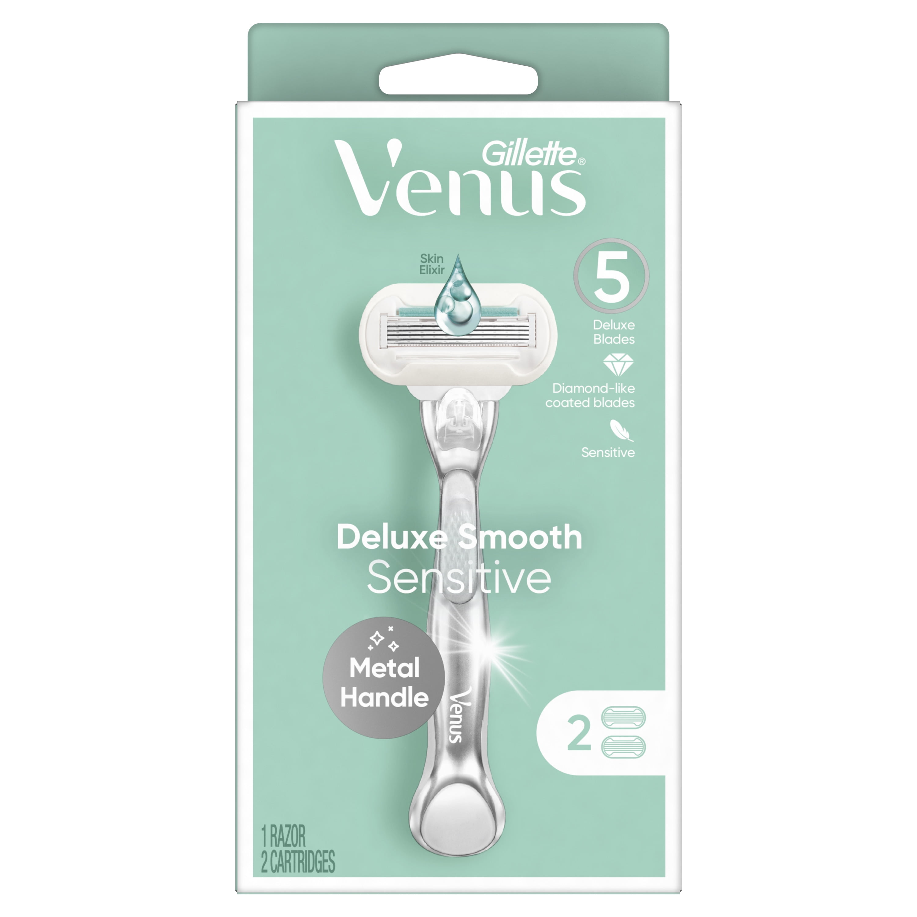 Gillette Venus Deluxe Smooth Sensitive Womens Razor Handle and 2 Blade
