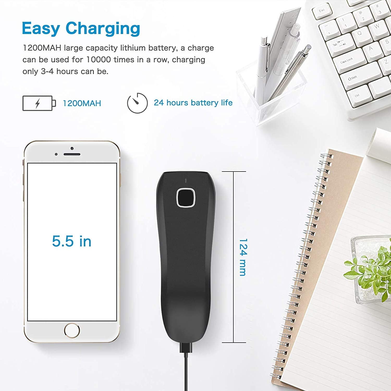 NETUM C750 Wireless Bluetooth Barcode Scanner with USB Cable & USB Dongle