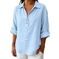 thumbnail image 6 of Long Sleeve Shirts for Women 2026 Loose Fit V Neck Button Down Linen Tops Cute Solid Summer Beach Tee Shirts, 6 of 6