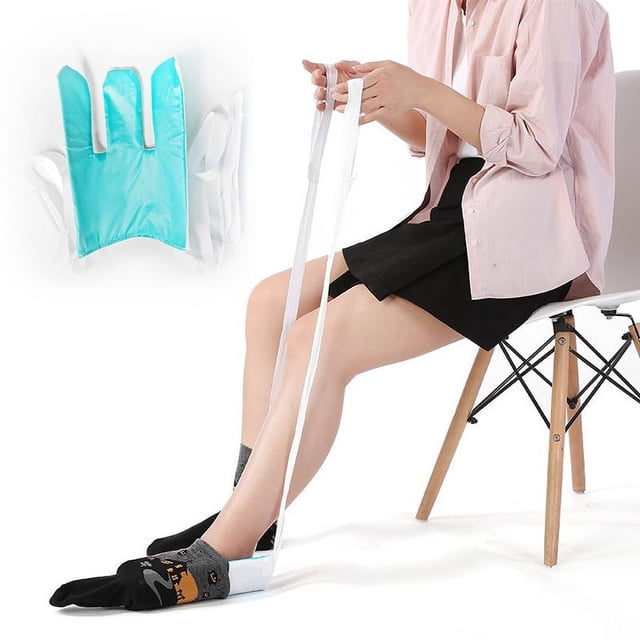 Sock Helper Tool with Drawstring: No-Bend Sock Aid for Elderly, Pregnant Women & Disabled Individuals – Versatile for All Sock Types, Durable Material, Compact Design, Blue (Home Use Essential)