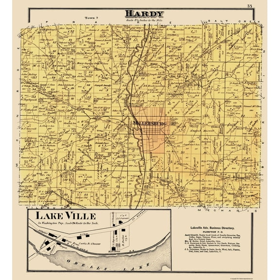 Historic City Map - Hardy Ohio - Cring 1875 - 23 x 25.21 - Vintage Wall Art