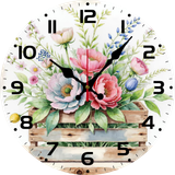 Eveokoki DIY Kitchen Wall Clock 10 Inch Battery Operated Vintage Round Wooden Clocks Floral Arrangement Wooden Crate Decor Silent Wall Clock for Home Office Decoration