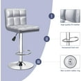 thumbnail image 5 of Furniwell Bar Stools Modern Pu Leather Swivel Adjustable Barstools Armless Counter Height Swivel Bar Stool Synthetic Leather Height Square Barstool with Set of 2(Silver), 5 of 8