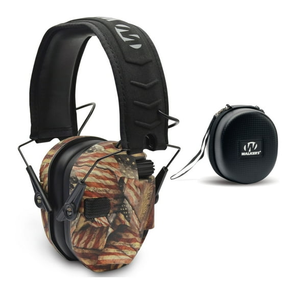 Walker’s Razor Slim Electronic Shooting Muff (American Flag) with Case