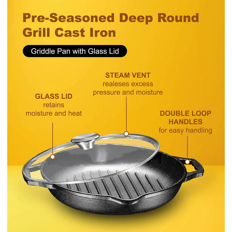 Lodge L8GP3 10 1/4 Pre-Seasoned Cast Iron Grill Pan with Cover