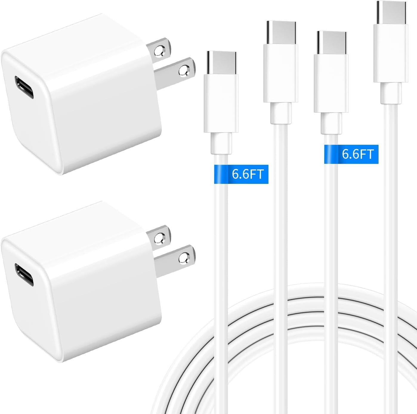 RGHJAR-20W USB C Wall Charger Block for Android Samsung Galaxy A17 5G A16 A15 A55 A54 A13 A53 A52 A51 A71 A34 A42, [2 Pack] PD Type-C Port Compact Cube Fast Charging Power Mini Adapter + 2 x 6FT Cabl