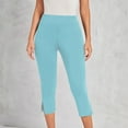 thumbnail image 7 of BLVB Capri Leggings for Women Side Slit Legging Summer Cropped Pants Casual Solid Comfy Yoga Pants Beach Vacation Outfits, 7 of 7