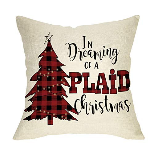 Xmas Tree Cushion Case Home Decorations Sign Winter Holiday Square Pillowcase Outdoor Decor for Sofa Couch 18 x 18 Cotton Linen FBCOO Farmhouse Christmas Decorative Throw Pillow Cover