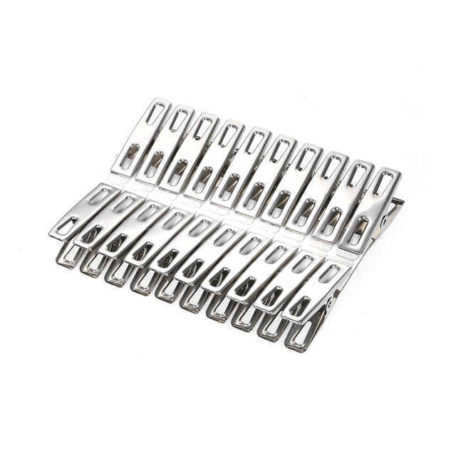 Pinzas para la ropa 20 Unids Pinzas para la ropa Clips de ropa de acero inoxidable Clip de sellado metálico Calcetines Clavijas de ropa Clips de pinzas para el hogar para papelería de oficina escolar Eccomum Pinzas para la ropa