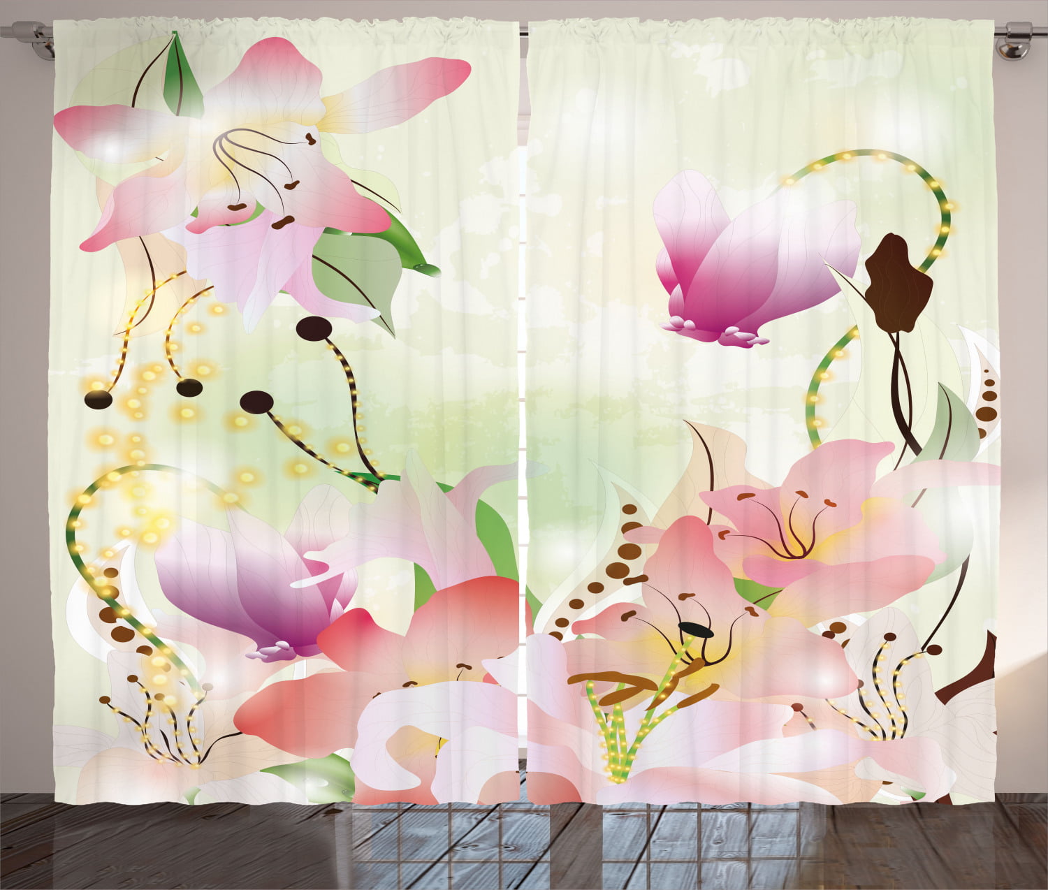 Floral Curtains 2 Panels Set, Watercolor Abstract Romantic Nature ...