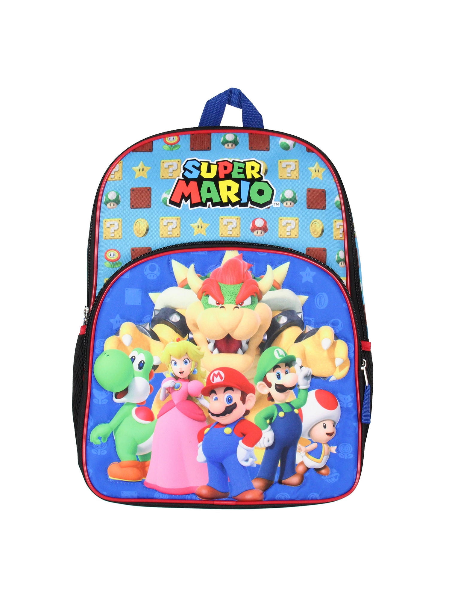 Super Mario Backpack Bowser Luigi Princess Peach Yoshi 16" Kids Bag School Travel Backpack With Quilted Front Design