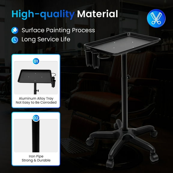 Professional Salon Trolley Aluminum Trolley Hair Instrument Tray Caddy Cart Black
