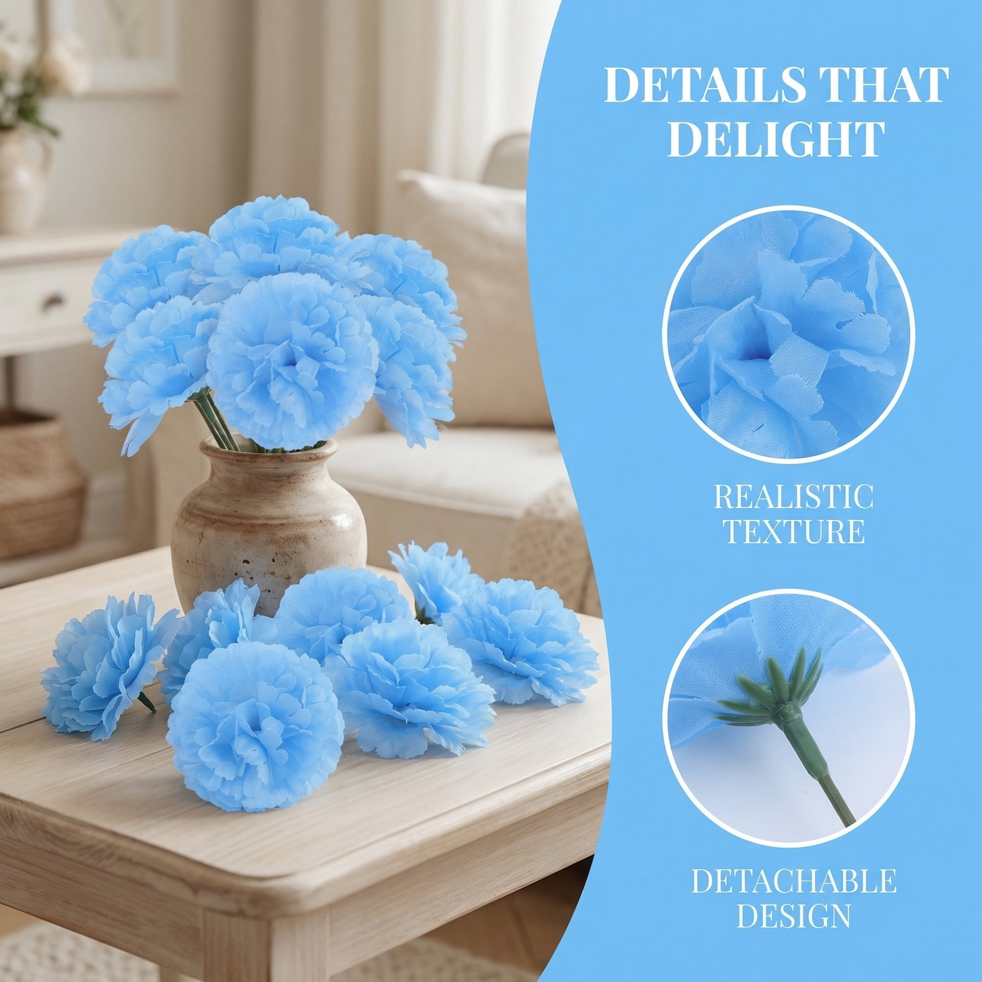 Unique Bargains Artificial Silk Carnation Bouquets with Detachable Heads Light Blue 5.9 in