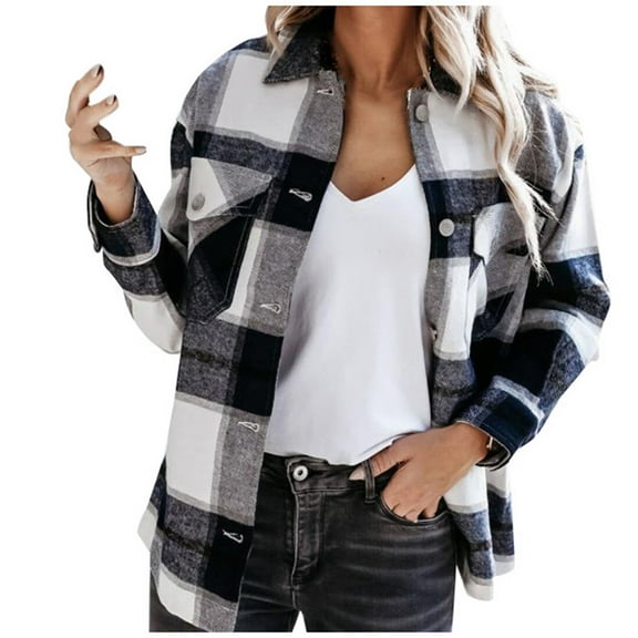 FRSASU Women'S Plus Size Coat ,Autumn and Winter Plaid Lapel Woolen Cloth Coat Trench Jacket Long Overcoat Outwear