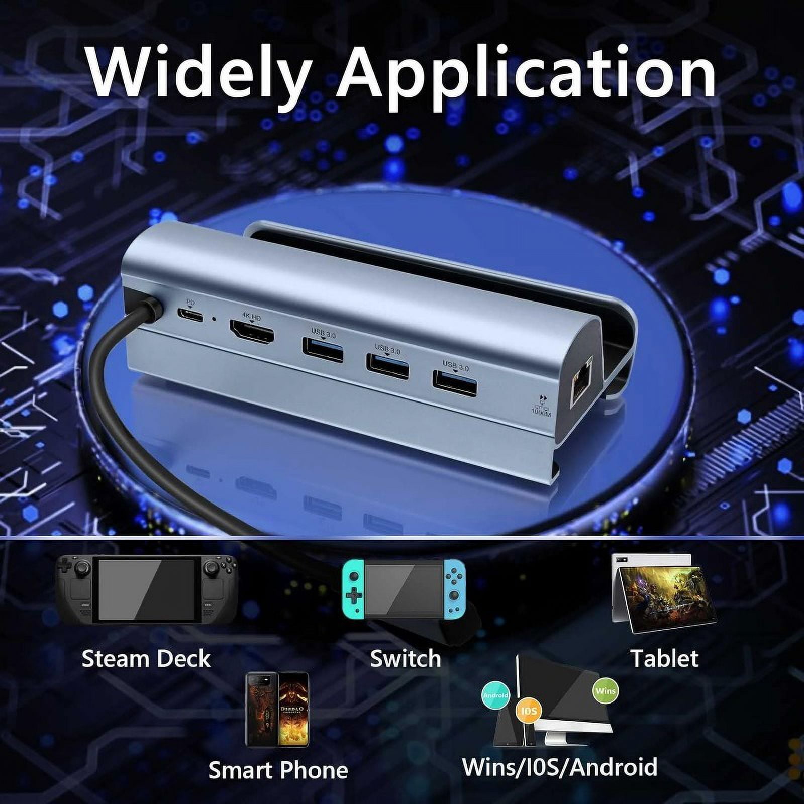 Steam Deck Docking station for Steam Deck 6 in 1 Hub Halter Mit HD 4K @ 60Hz, 3 USB-A 3.0, Gigabit Ethernet, USB-C Ladeanschluss For Steam Deck