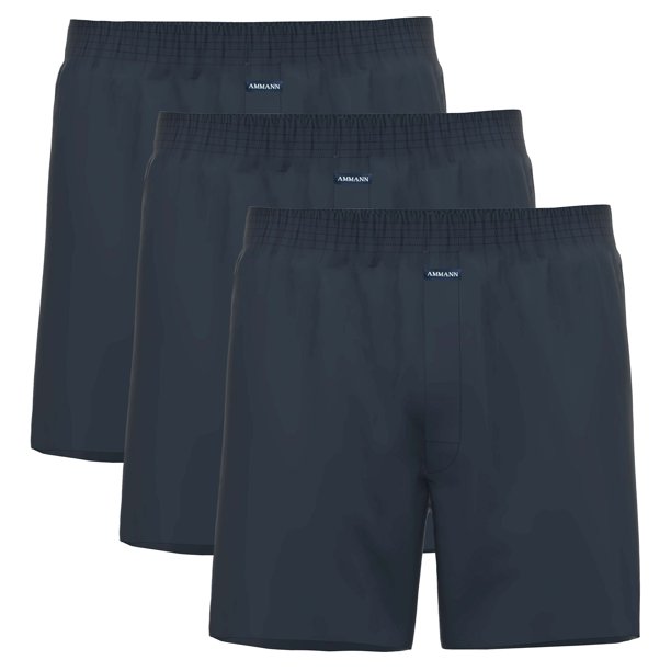 AMMANN Calzoncillos bóxer para hombre Pack de 3 - Basic Calzoncillos bóxer de punto de algodón, corte holgado, algodón Azul oscuro M (Medium)