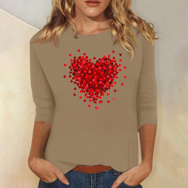 CFLVAEK T-Shirts Graphiques Mignons avec Cœur pour Femmes Grande Taille T-Shirts de la Saint-Valentin Décontractés à Manches Courtes T-Shirts Amples à Col Rond Hauts TTG
