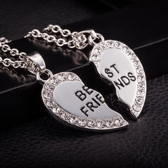 Best Friend Unisex Mens Womens Heart Pendant Necklace Jewelry Chain 1 Set Necklace, Heart - Shaped Split Best Friends Pendant With Rhinestones, Couples/Bff Friendship Jewelry
