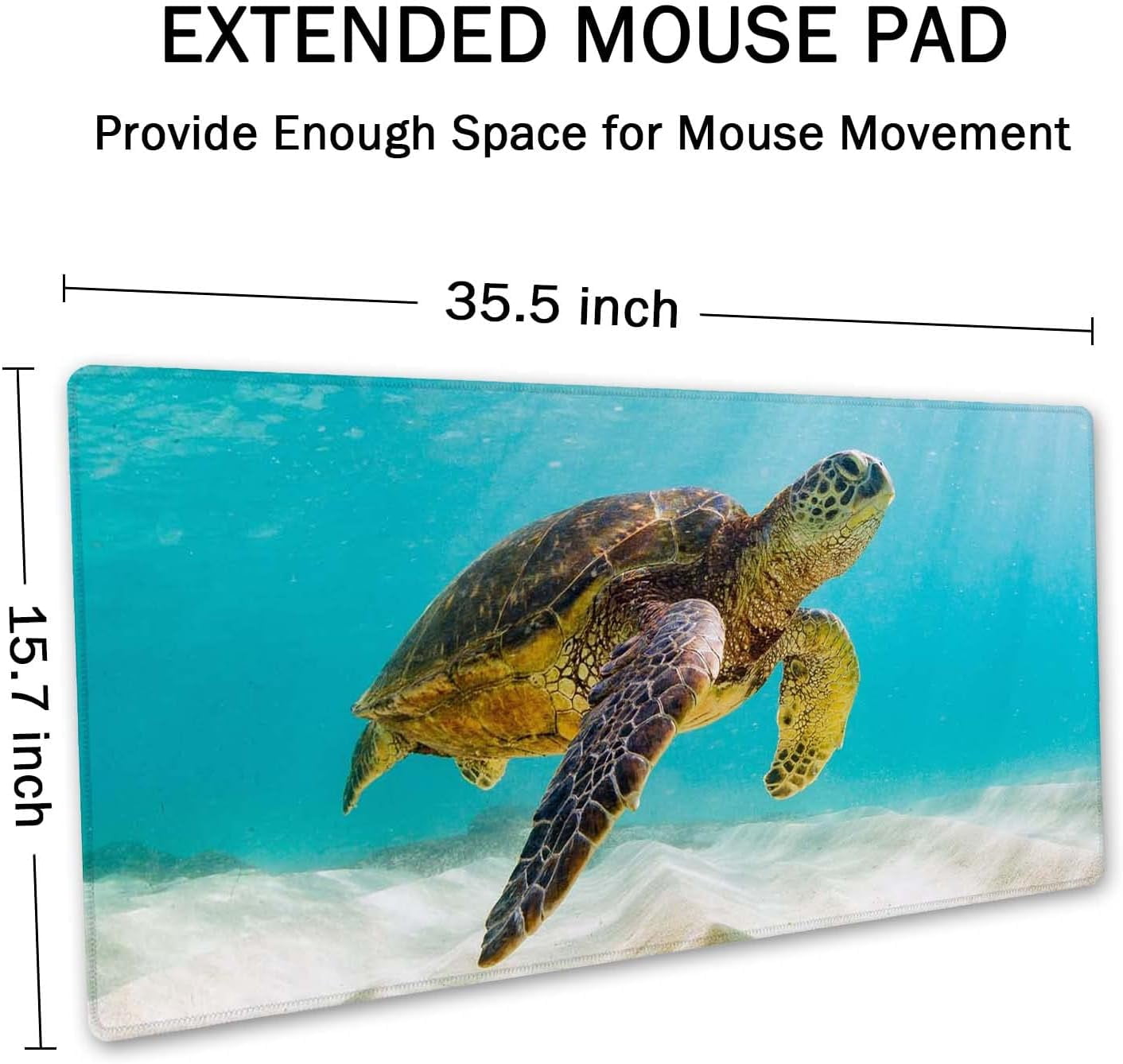 Large Mouse Pad, Full Desk XXL Extended Gaming Mouse Pad 35.4" x 15.7", Waterproof Desk Mat with Stitched Edge, Non-Slip Laptop Computer Keyboard Mousepad for Office & Home, Sea Turtle