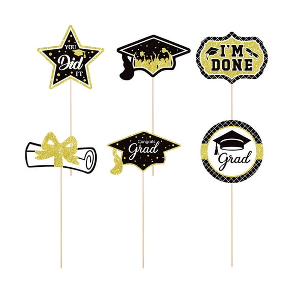 WMGHA Graduation Decorations Class of 2025- 6pcs Black and Gold Graduation Table Centerpieces Sticks Table Toppers for College High School Congrats Grad Party Supplies