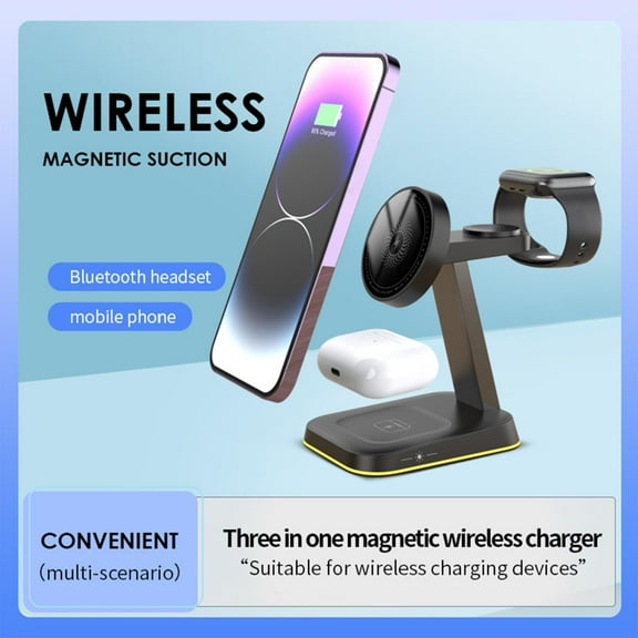 AZXY Wireless Charger,Charging Stand for Phone,Charging Stations,Desk Adjustable Magnetic Fast 3 in 1 Charger Compatible for Smart Watch Phone Apple Android Iphone Samsung Devices