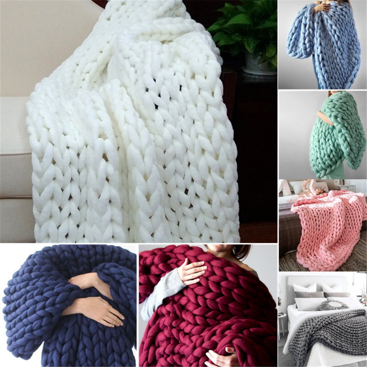 47"x39.4"/47"x59"/39.4"x31.5" Soft Warm Hand Chunky Knit Blanket Thick