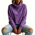 thumbnail image 6 of Tqcoqu Women's Solid Turtleneck Pullover Sweatshirt,Drop Shoulder Long Sleeve Side Pockets Loose Casual Tops For Fall Winter,Purple Women's S-XXL, 6 of 6