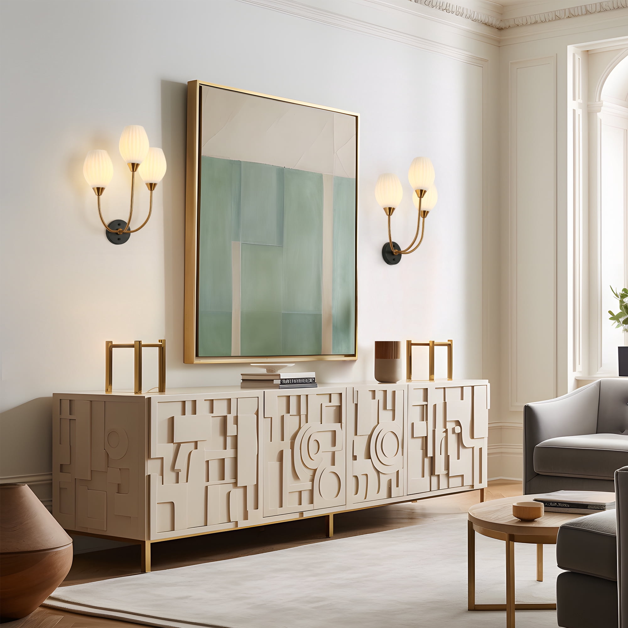 LNC GriseldaFenwick 15.3-in W 3-Light Polished Gold Modern/Contemporary LED Wall Sconce