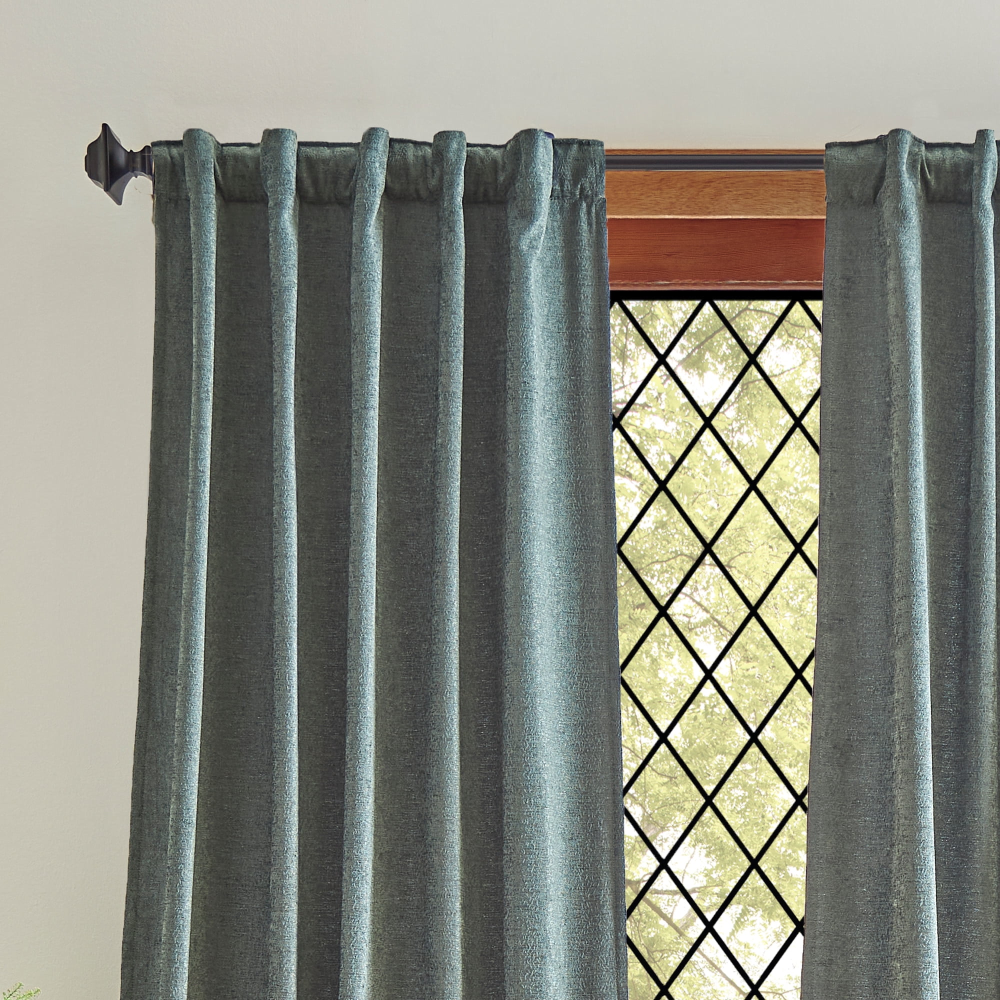 Martha Stewart Naples Chenille Curtain Panel Pair, Olive, Back Tab, Light Filtering, Indoor, Adult, 2 Piece Set, 37" x 84"