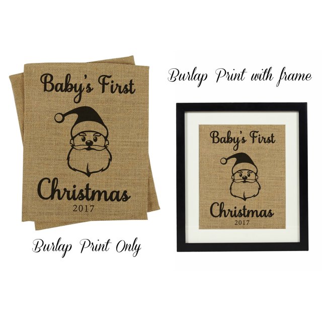 Darling Souvenir Baby's First Christmas Burlap Print Santa Face Home Decor Personalized Gift Idea-Burlap Print Only(11 x 14 Inches)